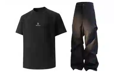 王者荣耀 美式创意字母拼接圆领短袖上衣褶皱长裤两件套宽松舒适透气青少年无性别百搭时尚潮牌休闲运动套装 马可波罗款 男女同款