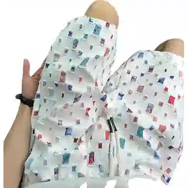 佑麟 彩色格子潮牌设计感外穿五分裤美式宽松破洞休闲短裤 男女同款