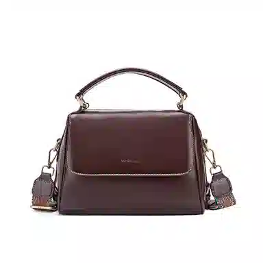 红蜻蜓 复古风简约设计高级感小众设计日常通勤 牛皮 单肩斜挎手提包 常规 女款 咖啡色/米白色