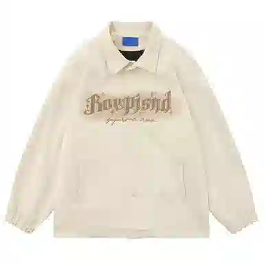 沐诚阳译  麂皮绒美式复古刺绣外套女春秋国潮牌情侣翻领夹克棒球服  男女同款