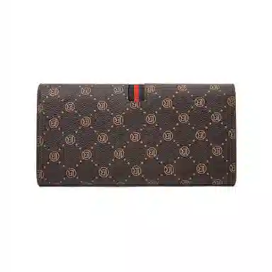 老人头 经典复古老花高级感长款多卡位通勤百搭票夹钱夹 合成革 钱包 男女同款情侣款 咖色