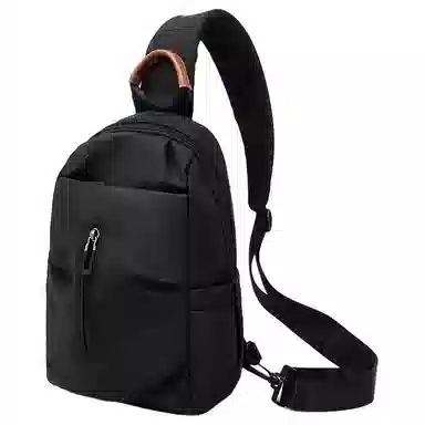 老人头 潮流简约纯色百搭 织物 胸包 男款 黑色