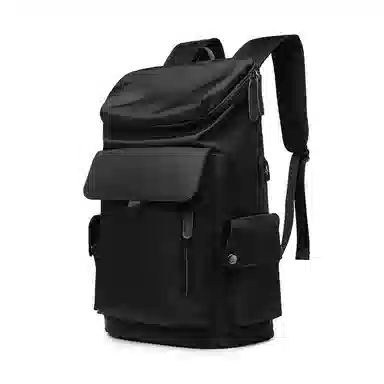 老人头 潮酷大容量高街多功能出差 织物 双肩包 男女同款情侣款 黑色