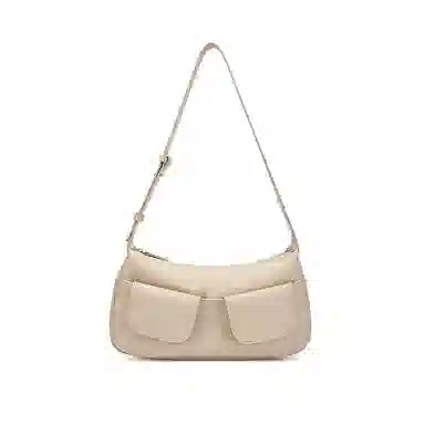 红蜻蜓 高级感学院风通勤百多口袋包工装潮流 牛皮 单肩包 女款 咖啡色/米白色