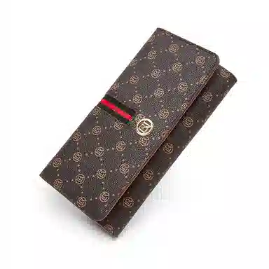 老人头 经典复古老花高级感长款多卡位通勤百搭票夹钱夹 合成革 钱包 男女同款情侣款 咖色