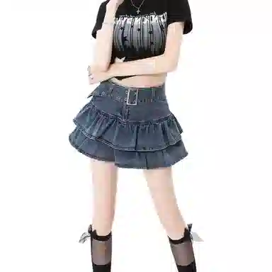棉购 辣妹防走光半身裙蓬蓬裙简约舒适牛仔短裙 女款