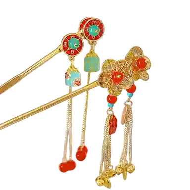 简应舒 古风花朵铜钱 合金 配件发簪 男女同款情侣款