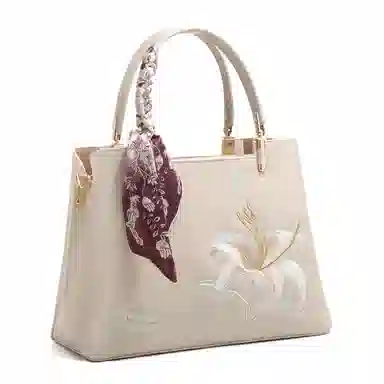 老人头 国风新中式刺绣优雅高级通勤 合成革 单肩斜挎手提包 常规 女款 百合米白