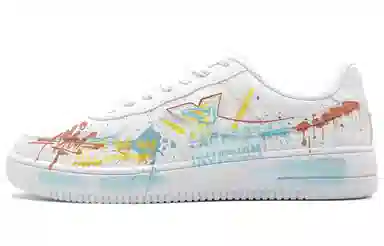 【定制球鞋】特步 空军一号 礼盒款 疯玩艺术 创意涂鸦 舒适百搭 防滑减震 低帮 板鞋 男女同款 白蓝