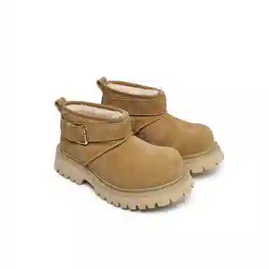 港萌 耐磨增高防滑 潮流百搭 短筒 雪地靴 男女同款 棕色