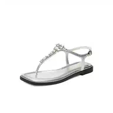 红蜻蜓 舒适平底 水钻夹趾拖  橡胶底 水晶 防滑防磨人字拖鞋 女