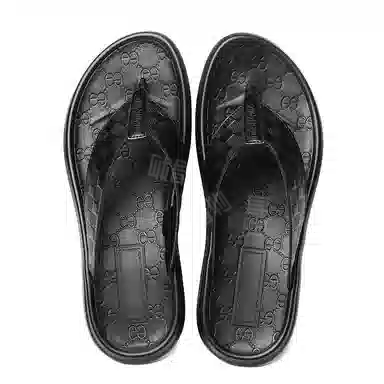 依米奴 高颜值 户外家居 简约时尚 年轻 百搭潮流 柔软细腻 轻便软弹  雅痞帅气 真皮质感 不累脚 橡胶底 车缝线 防滑人字拖鞋 男款 黑色