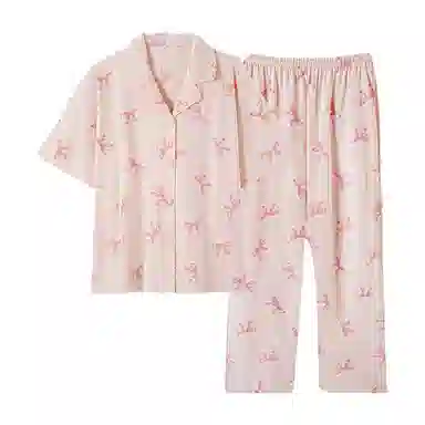 欧迪芬 柔软亲肤小清新五分袖长裤小翻领睡衣套装 女款