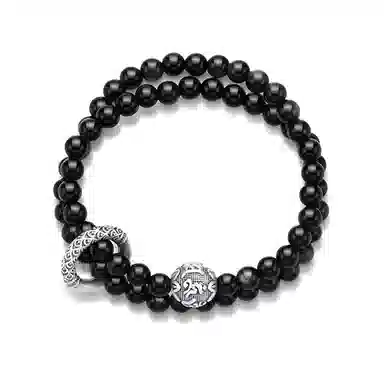 【足银｜7A级曜石】 奥斯坦汀 六字箴言平安扣双层新中式国潮百搭潮流六字箴言小众设计手环饰品#好运 黑曜石 手串 男款