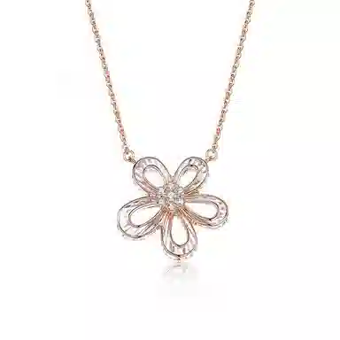 九战久胜 灵动钻石系列 彩金花瓣 钻石 项链 女款