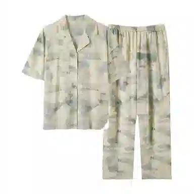 欧迪芬 柔软亲肤小清新五分袖长裤小翻领睡衣套装 女款