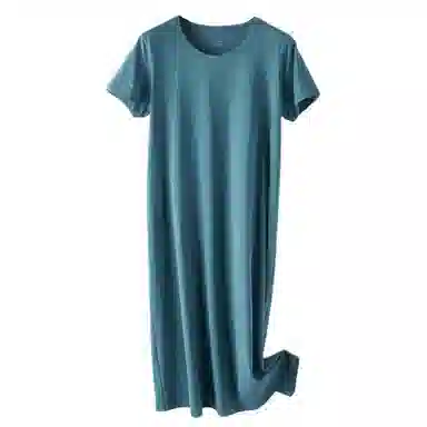 莫代尔 长绒纯棉圆领宽松纯色短袖连衣裙 女款