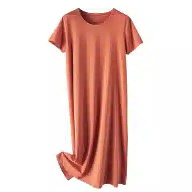 莫代尔 长绒纯棉圆领宽松纯色短袖连衣裙 女款