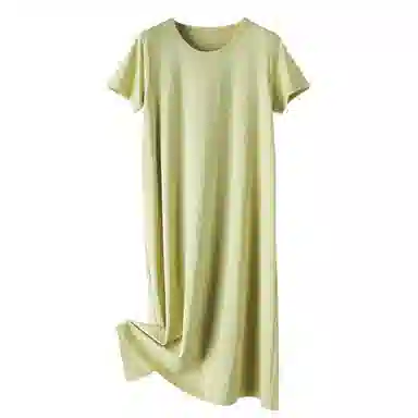 莫代尔 长绒纯棉圆领宽松纯色短袖连衣裙 女款