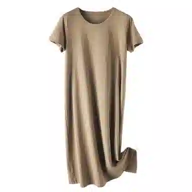 莫代尔 长绒纯棉圆领宽松纯色短袖连衣裙 女款