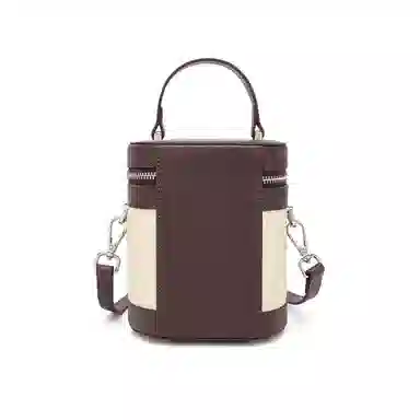 红蜻蜓 高颜值小众复古时尚简约设计感百搭高级质感 牛皮 水桶包单肩手提包 女款 米白色/棕色