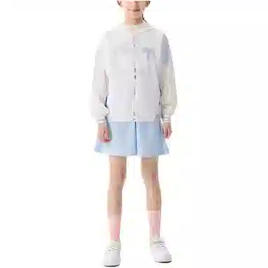 安踏 童装 印花字母拉链连帽长袖运动外套 女童 纯净白