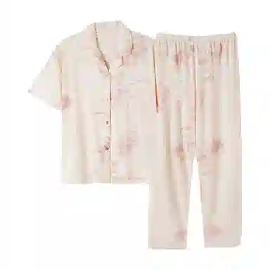 欧迪芬 柔软亲肤小清新五分袖长裤小翻领睡衣套装 女款