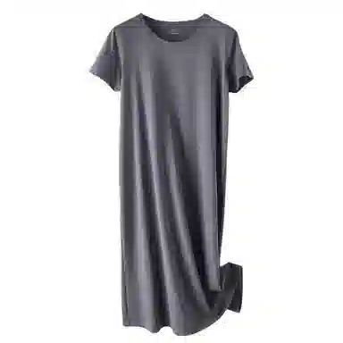 莫代尔 长绒纯棉圆领宽松纯色短袖连衣裙 女款