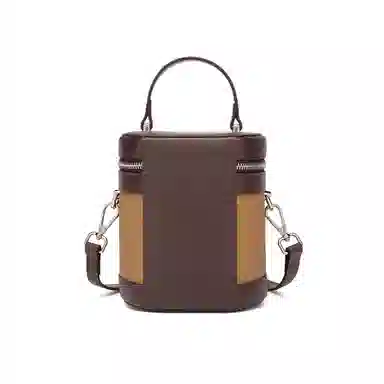 红蜻蜓 高颜值小众复古时尚简约设计感百搭高级质感 牛皮 水桶包单肩手提包 女款 米白色/棕色