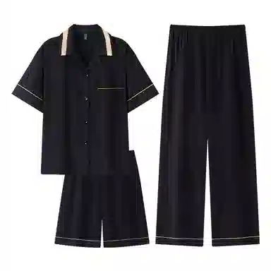 夏芬妍 简约休闲高级感云朵棉翻领舒适亲肤宽松短袖三件套时尚可外穿家居服睡衣套装 男款