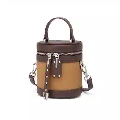 红蜻蜓 高颜值小众复古时尚简约设计感百搭高级质感 牛皮 水桶包单肩手提包 女款 米白色/棕色