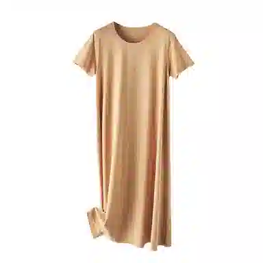 莫代尔 长绒纯棉圆领宽松纯色短袖连衣裙 女款