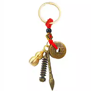 【登文昌塔明志，执文昌笔成文】 千桐 新中式国潮风五帝钱高档钥匙扣上开口葫芦可装朱砂 金属 挂件 男女同款情侣款