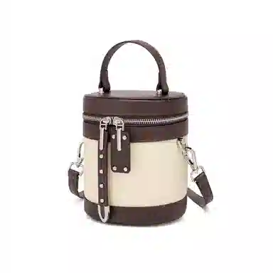 红蜻蜓 高颜值小众复古时尚简约设计感百搭高级质感 牛皮 水桶包单肩手提包 女款 米白色/棕色