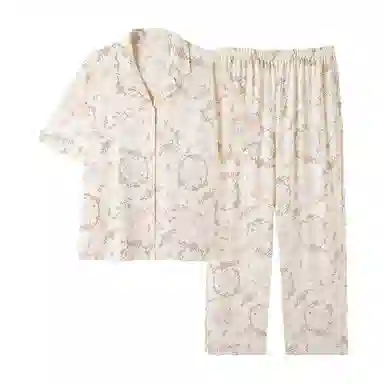 欧迪芬 柔软亲肤小清新五分袖长裤小翻领睡衣套装 女款