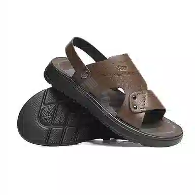 红蜻蜓 牛皮革 舒适两穿 平底一脚蹬 沙滩凉鞋 男款