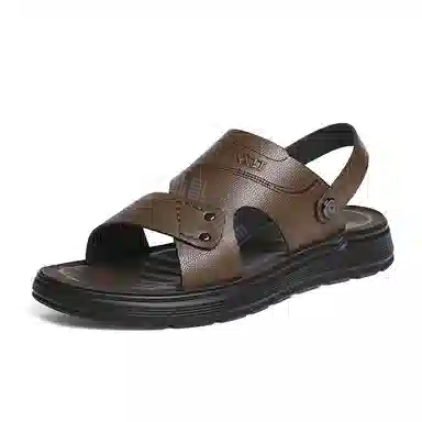 红蜻蜓 牛皮革 舒适两穿 平底一脚蹬 沙滩凉鞋 男款