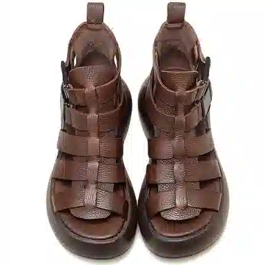 杰骤 头层牛皮 厚底复古 时尚潮流 简约百搭 罗马凉鞋 女