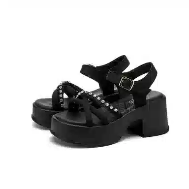 金佰川 合成革 外穿休闲百搭时尚松糕底 一字带凉鞋 女