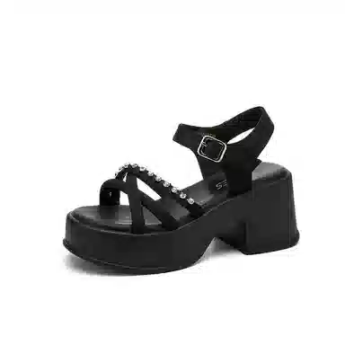 金佰川 合成革 外穿休闲百搭时尚松糕底 一字带凉鞋 女