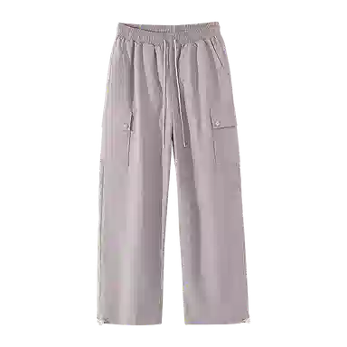 兰缪 日系中性风山系凉感速干户外通勤百搭潮流直筒纯色学生基础款日常抽绳松紧大口袋工装裤 女款