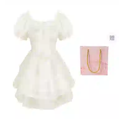 棉购 法式甜辣风蓬蓬裙女甜美收腰公主裙短袖连衣裙 女款 杏色