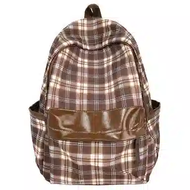 MingLu Classic Plaid Backpack Brown