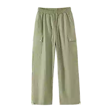 兰缪 日系中性风山系凉感速干户外通勤百搭潮流直筒纯色学生基础款日常抽绳松紧大口袋工装裤 女款