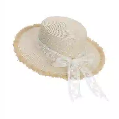 艾佳微 优雅休闲百搭蝴蝶结蕾丝毛边海边沙出游遮阳 纸草 渔夫帽 男女同款情侣款