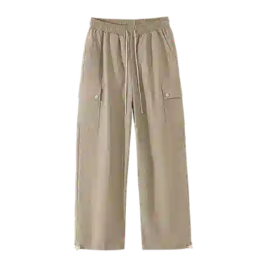 兰缪 日系中性风山系凉感速干户外通勤百搭潮流直筒纯色学生基础款日常抽绳松紧大口袋工装裤 女款