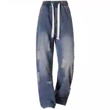 王者荣耀 美式街头经典水洗落色做旧舒适柔软廓形长裤牛仔裤 男女同款