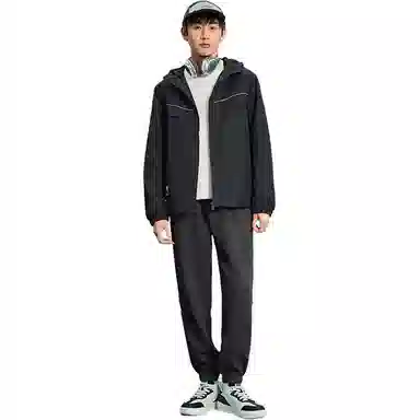 特步 生活系列 防风连帽休闲运动长袖风衣 男款 尘卡其/灰棕色