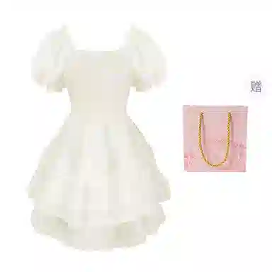 棉购 法式甜辣风蓬蓬裙女甜美收腰公主裙短袖连衣裙 女款 杏色