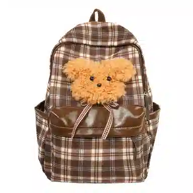 MingLu Classic Plaid Backpack Brown